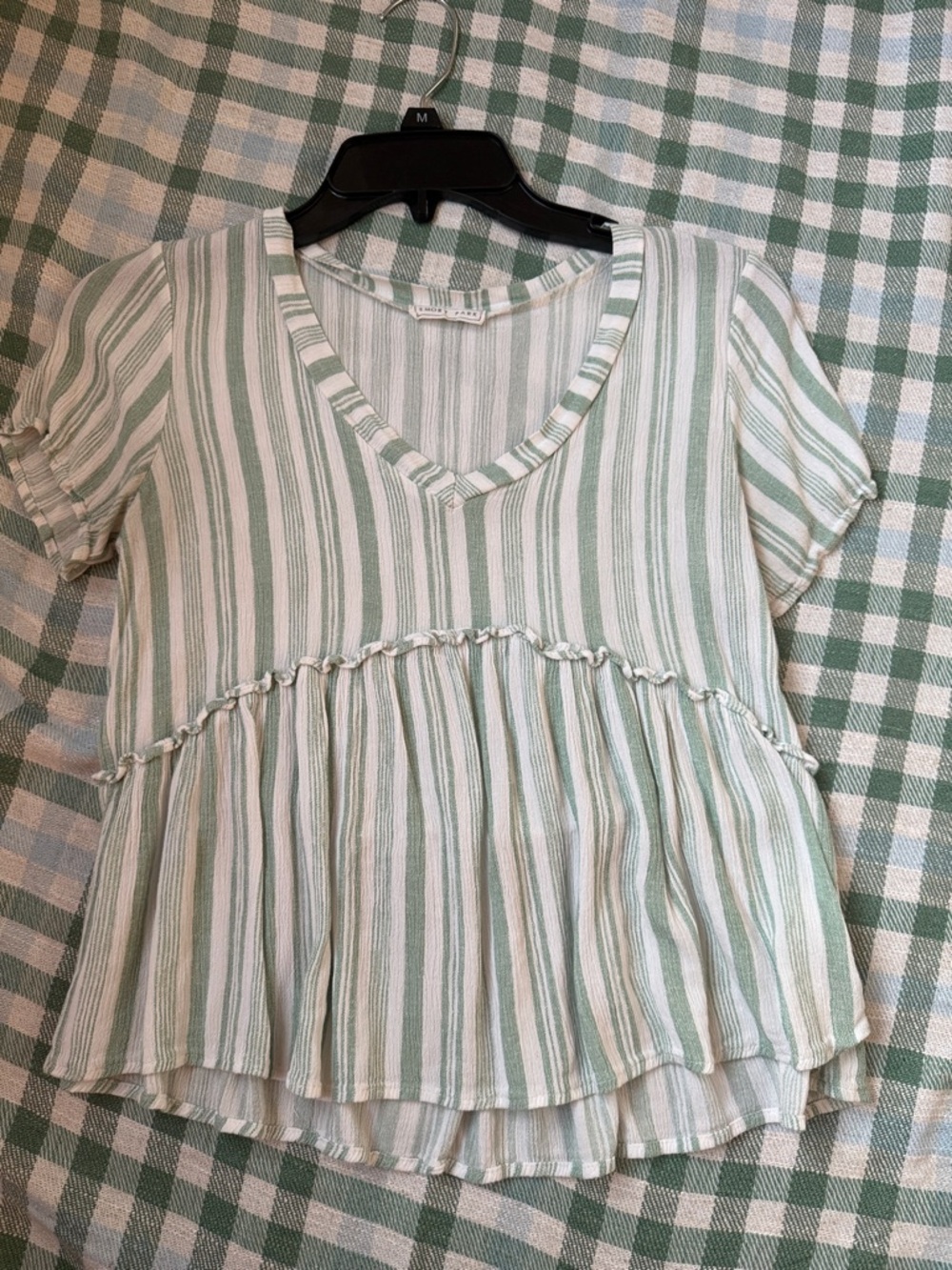 emory park Mint and White Striped V-Neck Peplum Top